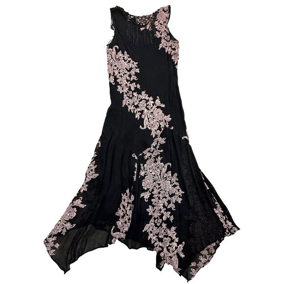 Vintage Y2K Slip Dress Beaded Fringe Tassels Whimsigoth Fairy 90s Dark - Picture 2 of 16